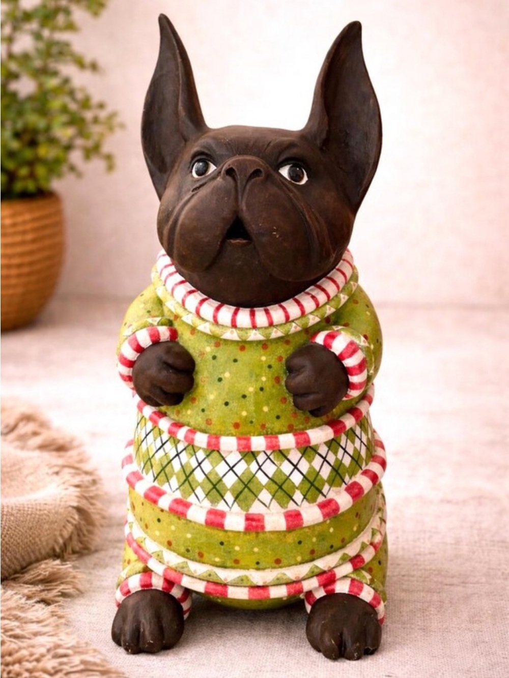 Dept 56 Krinkles Christmas French Bulldog cookie jar